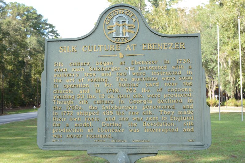 Green Georgia historical marker titled Silk Culture at Ebenezer